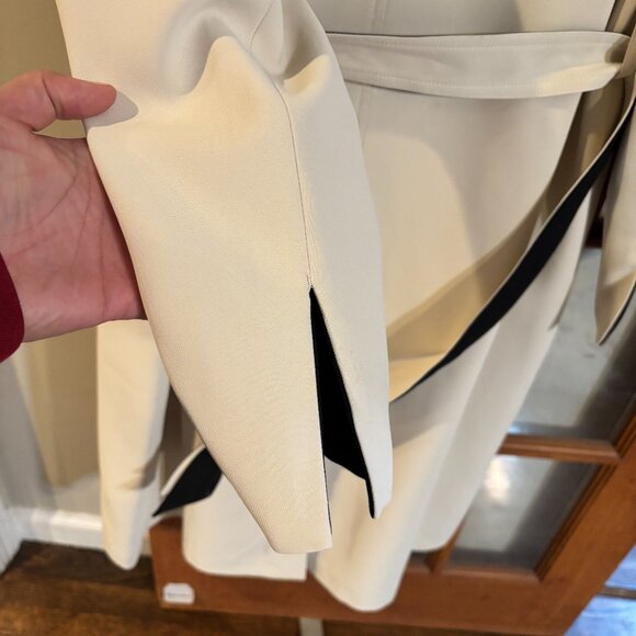 Beige/Black Women double breasted l, belted, long trench coat Size: Large - Picture 12 of 15